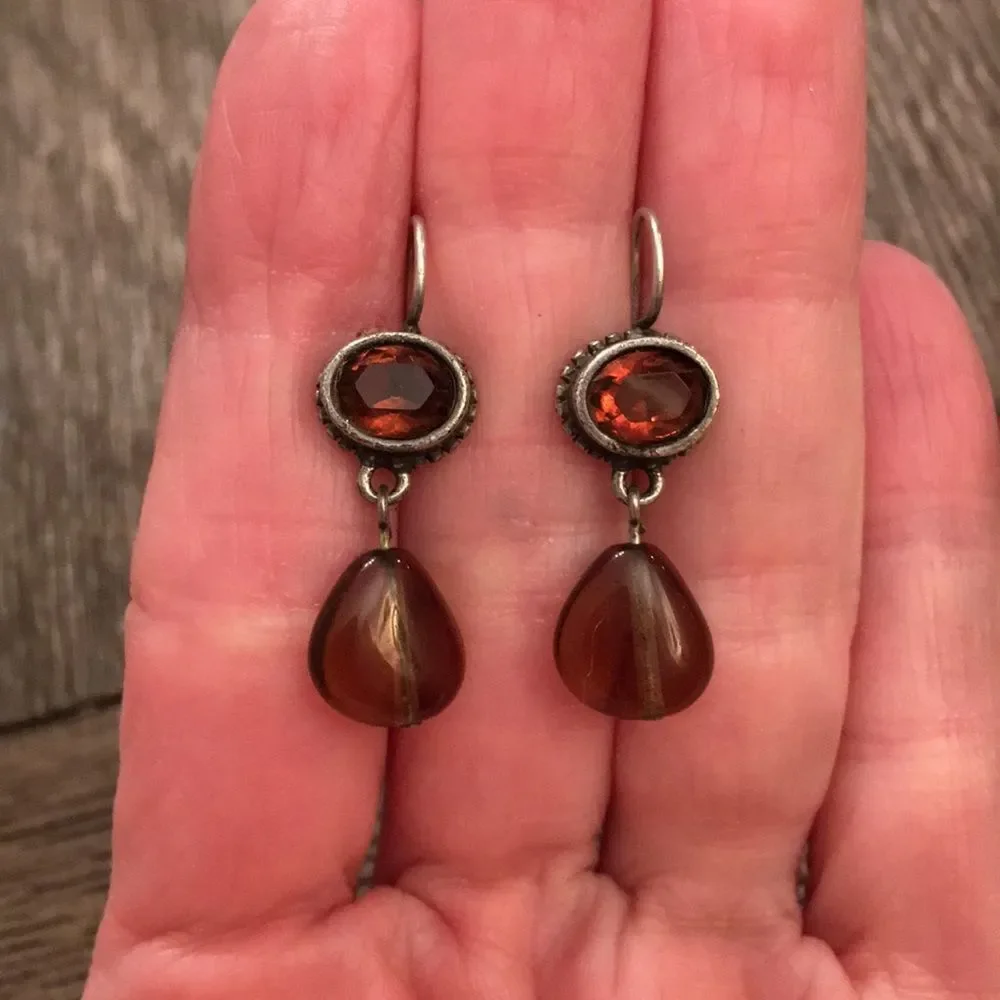 Sterling Silver Earrings Amber & Topaz Color